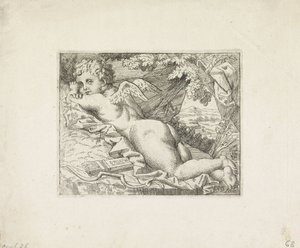 Leżący Kupidyn autorstwa Monogrammist JD (Nederland)