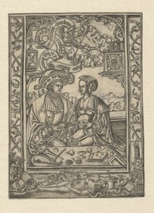 Vanitas Pan i kobieta z czaszką autorstwa Monogrammist XXX met L (attributed to)