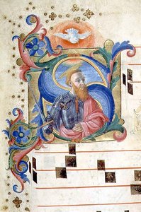 Ms 543 Historyczny inicjał „S” ze świętym w zbroi, z psałterza, ok. 1515 (welum)
