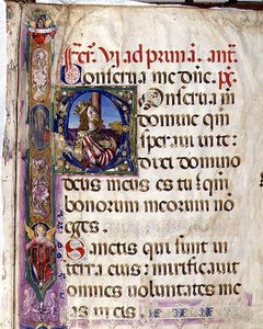 Ms 543 f.1r Historyczny inicjał „C” przedstawiający króla Dawida, z psałterza „D”, c.1515 (welum)