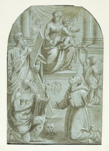 Maryja z Dzieciątkiem Jezus na tronie w otoczeniu apostoła Andrzeja, Jana Chrzciciela w dzieciństwie, św. Hieronima i św. Franciszka z Asyżu autorstwa Moretto da Brescia