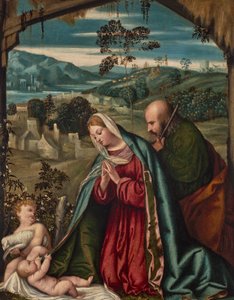 Święta Rodzina na tle krajobrazu autorstwa Moretto da Brescia