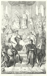 Sangerkrieg, konkurs minstreli na zamku Wartburg w Turyngii w 1207 roku (rycina) autorstwa Moritz Ludwig von (after) Schwind