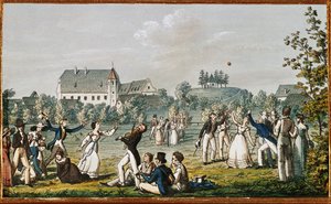 Gra w piłkę w Atzenbrugg ... (akwaforta) autorstwa Moritz Ludwig von Schwind