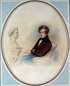 Portret króla Rzymu Napoleona II, księcia Reichstadt (1811-1832), syna cesarza Napoleona I (1769-1821), przed popiersiem ojca Grafika Moritza Michaela Daffingera (1790-1849) XIX w. Zbiory prywatne