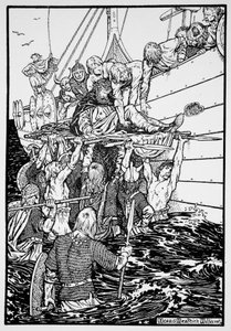 Umierający król Haakon wniesiony na swój statek, 961 1913 autorstwa Morris Meredith Williams