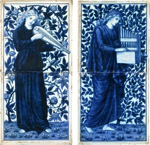 Zestaw czterech William Morris Co, ok. 1900 (ceramika szkliwiona cyną, farba) autorstwa Morris and Company