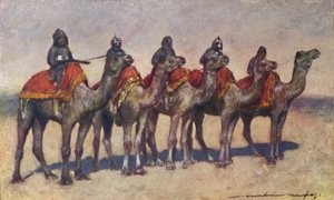 „Uzbrojeni jeźdźcy na wielbłądach z Bikanir”, 1903 autorstwa Mortimer L Menpes