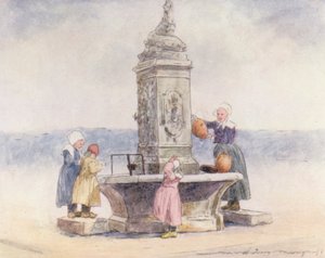 Przy fontannie, Concarneau (kolorowa litografia) autorstwa Mortimer Ludington Menpes