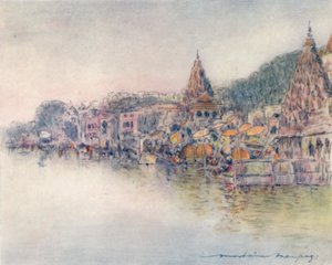 Nad brzegiem rzeki Świętej, Benares, 1905 autorstwa Mortimer Ludington Menpes