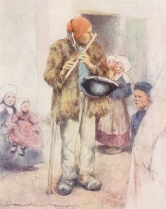 The Blind Piper (kolorowa litografia) autorstwa Mortimer Ludington Menpes