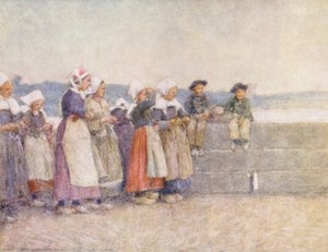 Obserwacja floty rybackiej, Concarneau (kolorowa litografia) autorstwa Mortimer Ludington Menpes