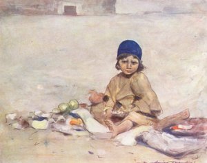 Dzieci świata: Cashmere, Sitting Still (kolorowa litografia) autorstwa Mortimer Ludington Menpes