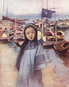 Dzieci świata: Chińczyk, Dziewczynka z barki (kolorowa litografia) autorstwa Mortimer Ludington Menpes