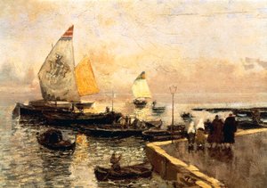 Łodzie węglowe w Chioggi – Mose Bianchi (1840-1904). autorstwa Mose Bianchi