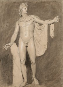 Odlew Apollo Belvedere (czarno-biała kreda z wash na papierze) autorstwa Moseley Danforth
