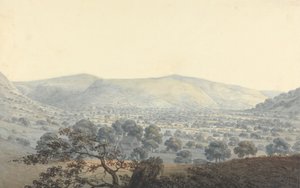 Daleki widok na Llandrillo autorstwa Moses Griffith