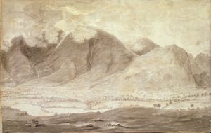 Panoramiczny widok na Derwentwater i Vale of Keswick, fragment Skiddaw i Keswick, ok. 1772 ołówek i pranie na papierze patrz 92086-88 i 92090-91