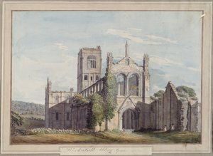 Widok na północno-zachodnie opactwo Kirkstall, 1777 autorstwa Moses Griffiths