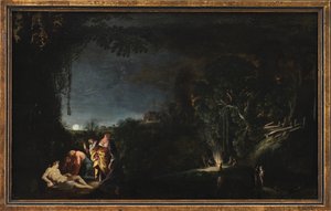 Moonlight Landscape z motywem mitologicznym (?) autorstwa Moyses van Wtenbrouck
