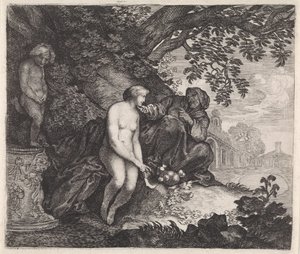 Vertumnus próbuje uwieść Pomona autorstwa Moyses van Wtenbrouck