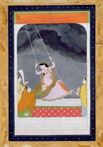 Dama na huśtawce, Kangra, wzgórza Pendżab ok. 1790 (nieprzezroczyste wc na papierze) autorstwa Mughal School