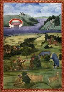 Książę i towarzysze polujący na blackbucka, ok. 1670-80 autorstwa Mughal School