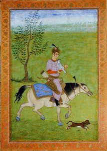 Książę sokolnik na koniu, z Dużego Albumu Clive (akwarela na papierze) autorstwa Mughal School