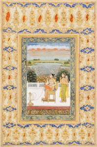 Strona albumu: Gulbadan Begum palenie na tarasie, Delhi, ok. 1800 autorstwa Mughal School