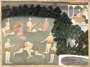 Sportowcy występują przed siedzącym szlachcicem, ok. 1760 (nieprzezroczysta toaleta na papierze) autorstwa Mughal School