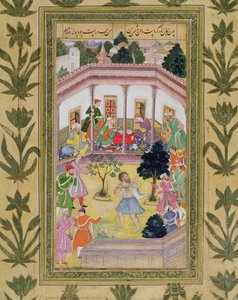 Zakłócenie przez szaleńca na spotkaniu towarzyskim, z Albumu Małego Clive (nieprzezroczyste wc na papierze) autorstwa Mughal School