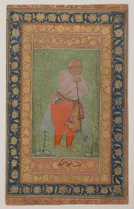 Raja Man Singh I z Bursztynu, ok. 1590 (atrament, nieprzezroczysta akwarela i złoto na papierze) autorstwa Mughal School