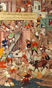 Czerwony Fort w Agrze podczas budowy, z "Akbarnama", Mogołów autorstwa Mughal School