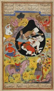 Rustam zabija białego div, 1608 autorstwa Mughal School