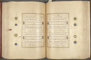 Fol 137 verso 183 recto, Timurid Koran, 1441 (tusz i złoto na papierze)