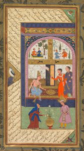 Zulaykha w swoim pałacu i jako stara kobieta z Józefem, z Panj Ganj (Pięć Skarbów) Abd al-Rahmana Jamiego (perski, 1414–1492); Verso: Z Panj Ganj z Abd al-Rahman Jami (perski, 1414-1492), z dwoma masnawi: Yusuf va Zulaykha (Joseph i Zulayk