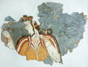 Pani dworu, fresk z Pałacu Mykeńskiego, Grecja, cywilizacja mykeńska autorstwa Mycenaean