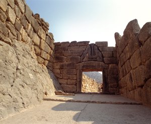 Widok na Bramę Lwów w mieście Mykenes, Grecja autorstwa Mycenaean