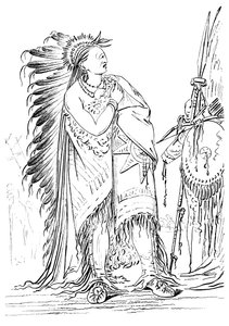 Dwie wrony, indiański mężczyzna z plemienia Minataree, 1841.