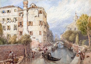 Boczny kanał w Wenecji (akwarela) autorstwa Myles Birket Foster
