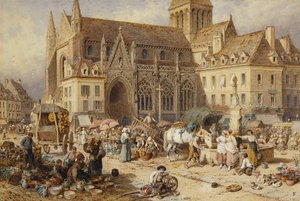 W Gervaise, Falaise: Dzień Targowy, autorstwa Myles Birket Foster