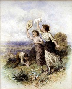 Łapanie Motyli (akwarela na papierze) autorstwa Myles Birket Foster