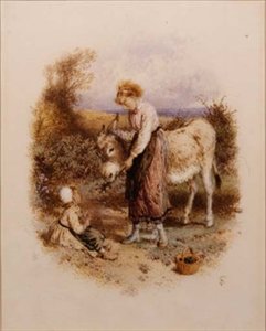 Karmienie osła autorstwa Myles Birket Foster