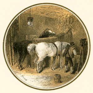 Konie w stajni autorstwa Myles Birket Foster