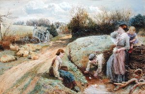 Żaglowe łodzie zabawkowe w strumieniu autorstwa Myles Birket Foster