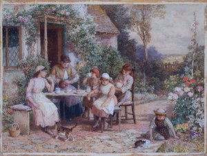 Podwieczorek (ołówek i akwarela podkreślone bielą na karcie) autorstwa Myles Birket Foster