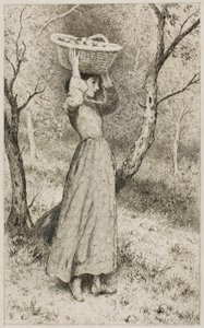 Młoda dziewczyna w sadzie z koszem owoców autorstwa Myles Birket Foster