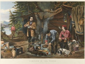 Kemping w lesie „Nadchodzi dobry czas” (litografia kolorowa) autorstwa Currier and Ives