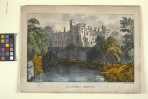 Zamek Kilkenny, Irlandia (litografia ręcznie kolorowana)