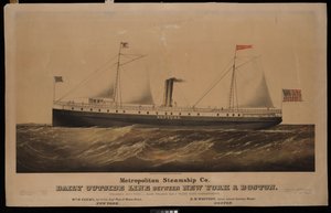 Metropolitan Steamship Co. codzienna linia zewnętrzna między Nowym Jorkiem a Bostonem... Neptun (litografia, kolorowana)